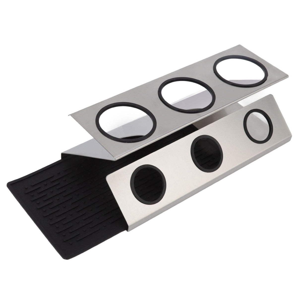 Bottle Drain Drying Rack 304 Stainless Steel Silicone Pad Silver 3 Holes Soda Bottle Drying Rack for Home Kitchen