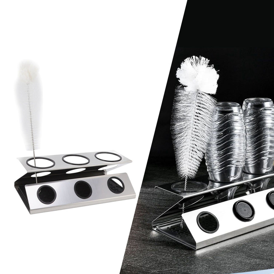 Bottle Drain Drying Rack 304 Stainless Steel Silicone Pad Silver 3 Holes Soda Bottle Drying Rack for Home Kitchen