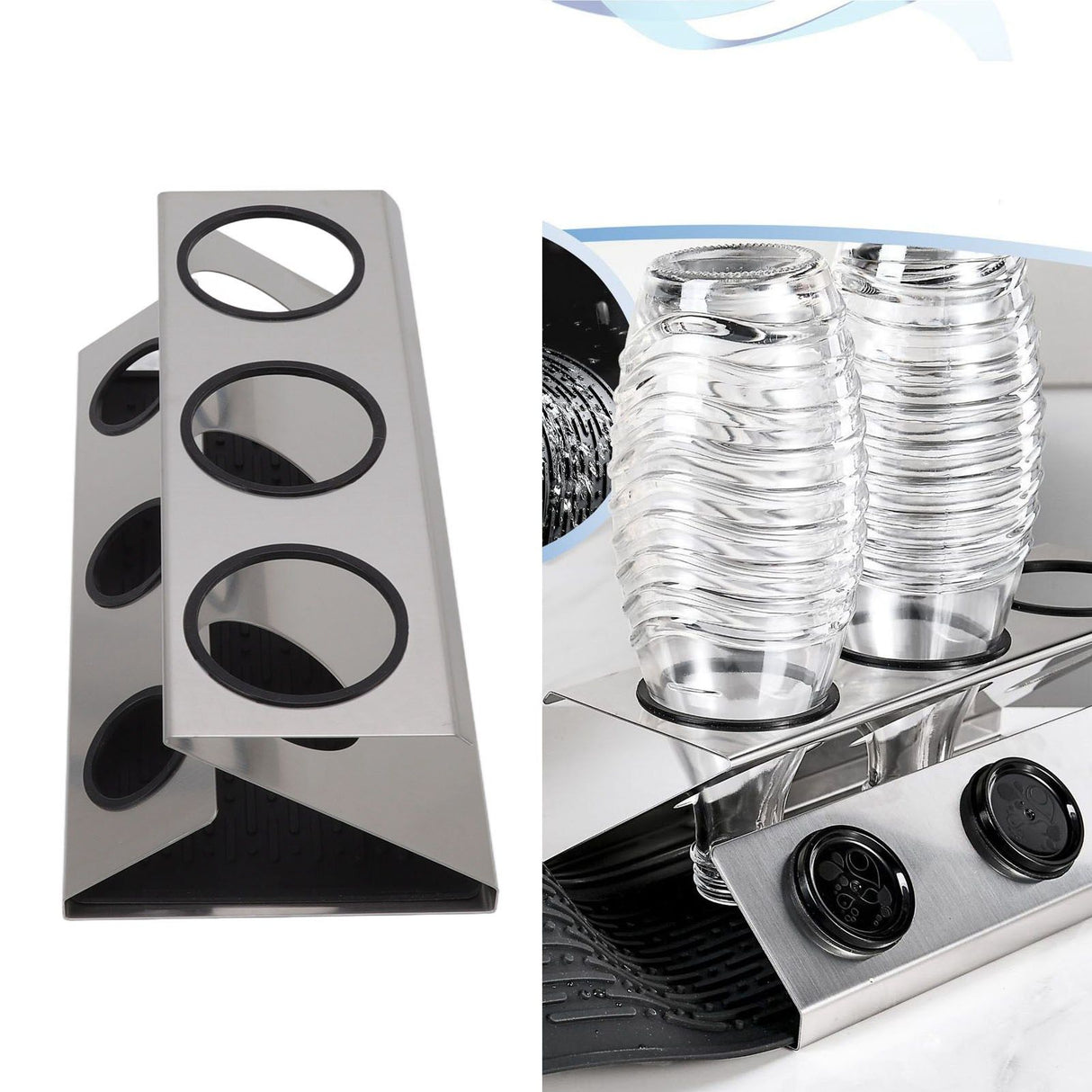 Bottle Drain Drying Rack 304 Stainless Steel Silicone Pad Silver 3 Holes Soda Bottle Drying Rack for Home Kitchen