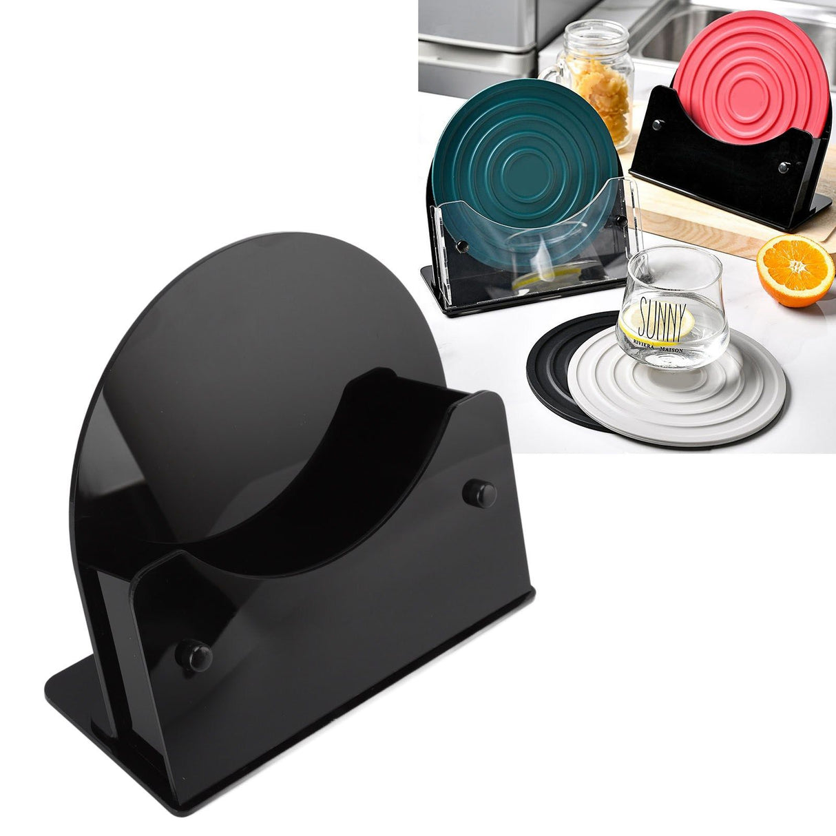 Round Placemat Holder Heat Resistant Easy Cleaning Durable Plastic Nonslip Mat Base for Table Kitchen Black Base