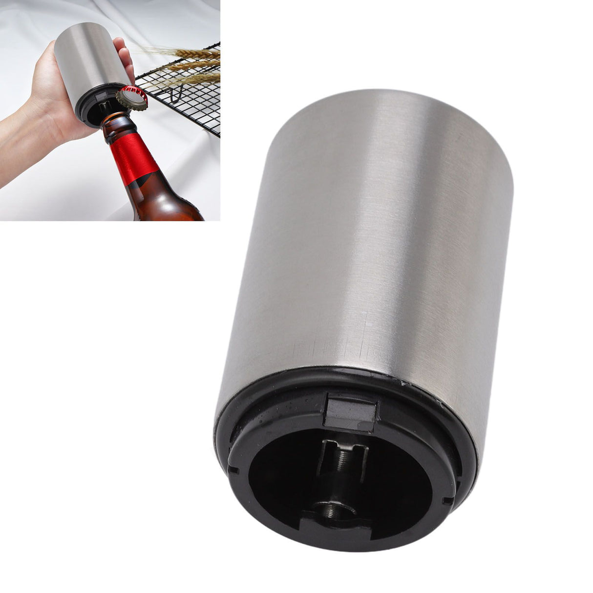 Pressing Beer Bottle Opener Automatic Bottle Opener Stainless Steel Press Multifunctional Bar Bottle Lid Remover 3.35x1.97x1.97in 430 Stainless Steel
