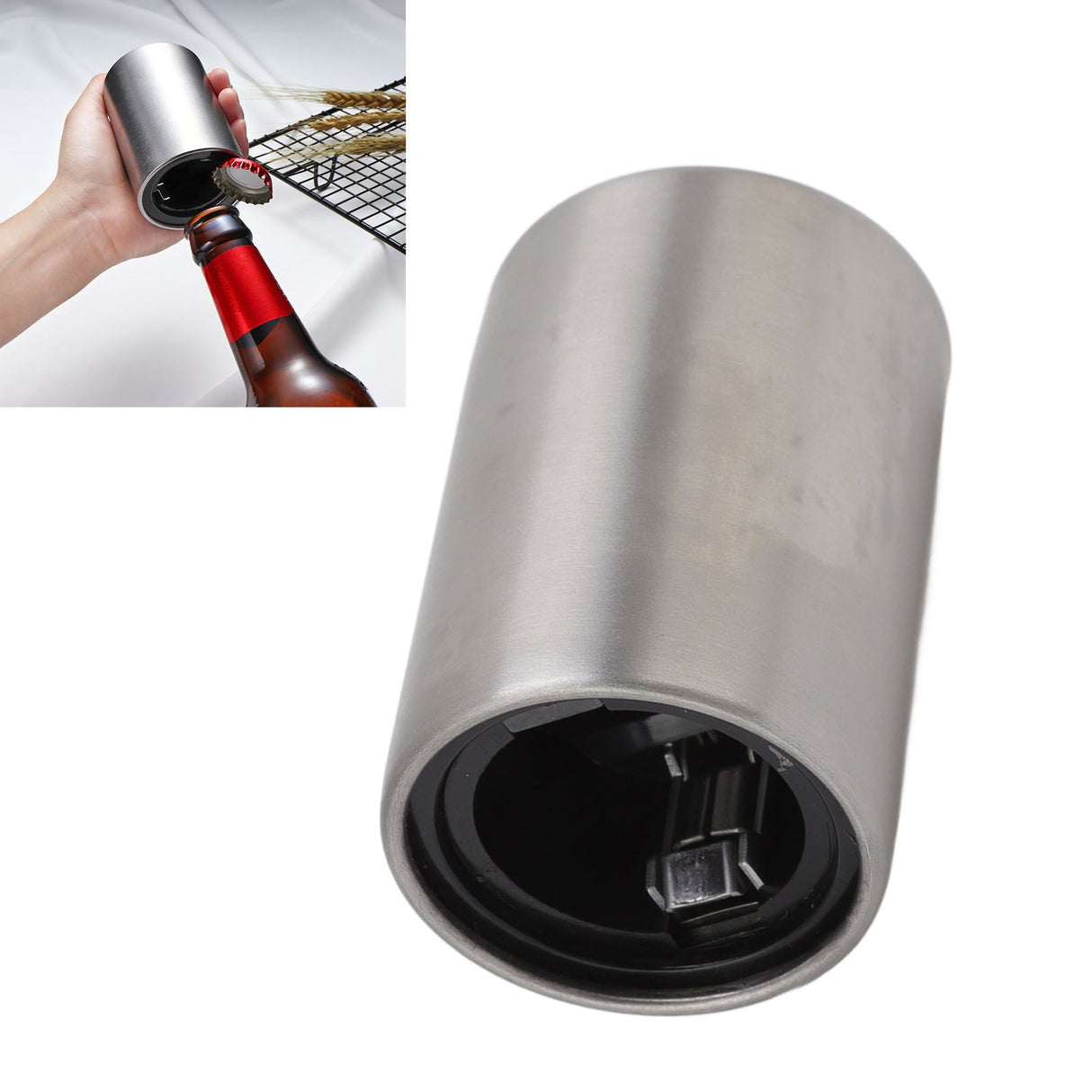 Pressing Beer Bottle Opener Automatic Bottle Opener Stainless Steel Press Multifunctional Bar Bottle Lid Remover 3.15x1.97x1.97in 304 Stainless Steel