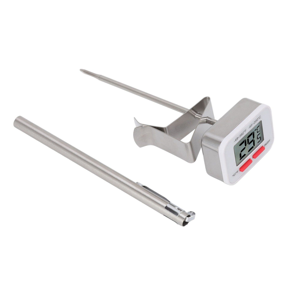 Food Thermometer Regulable Clip Large Display Screen Detachable Stainless Steel White Kitchen Thermometer