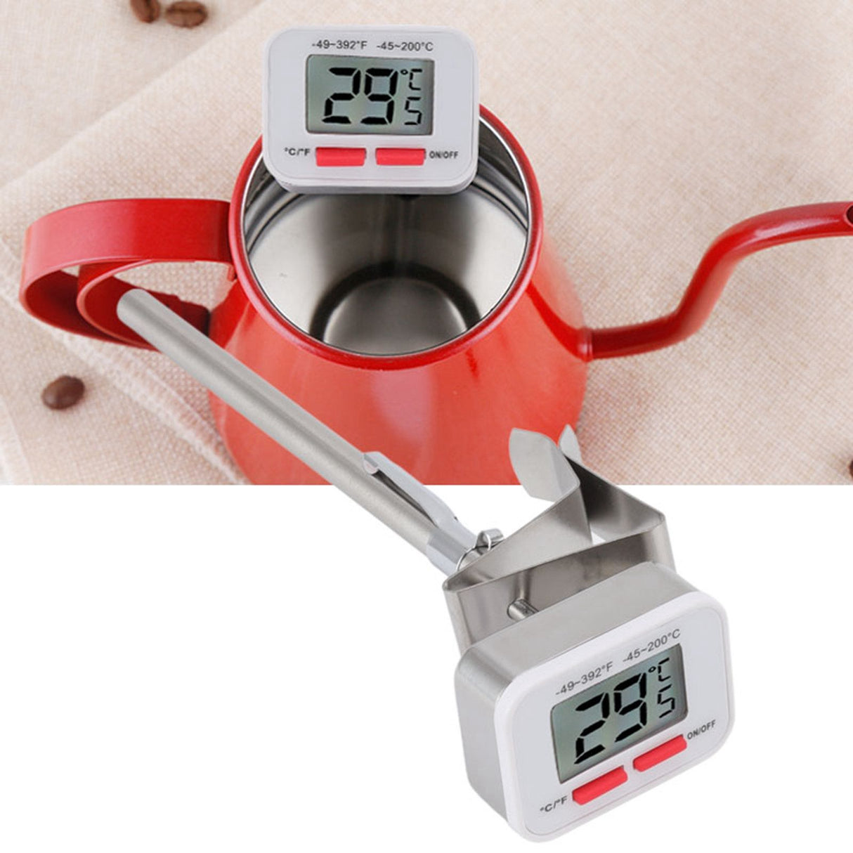 Food Thermometer Regulable Clip Large Display Screen Detachable Stainless Steel White Kitchen Thermometer
