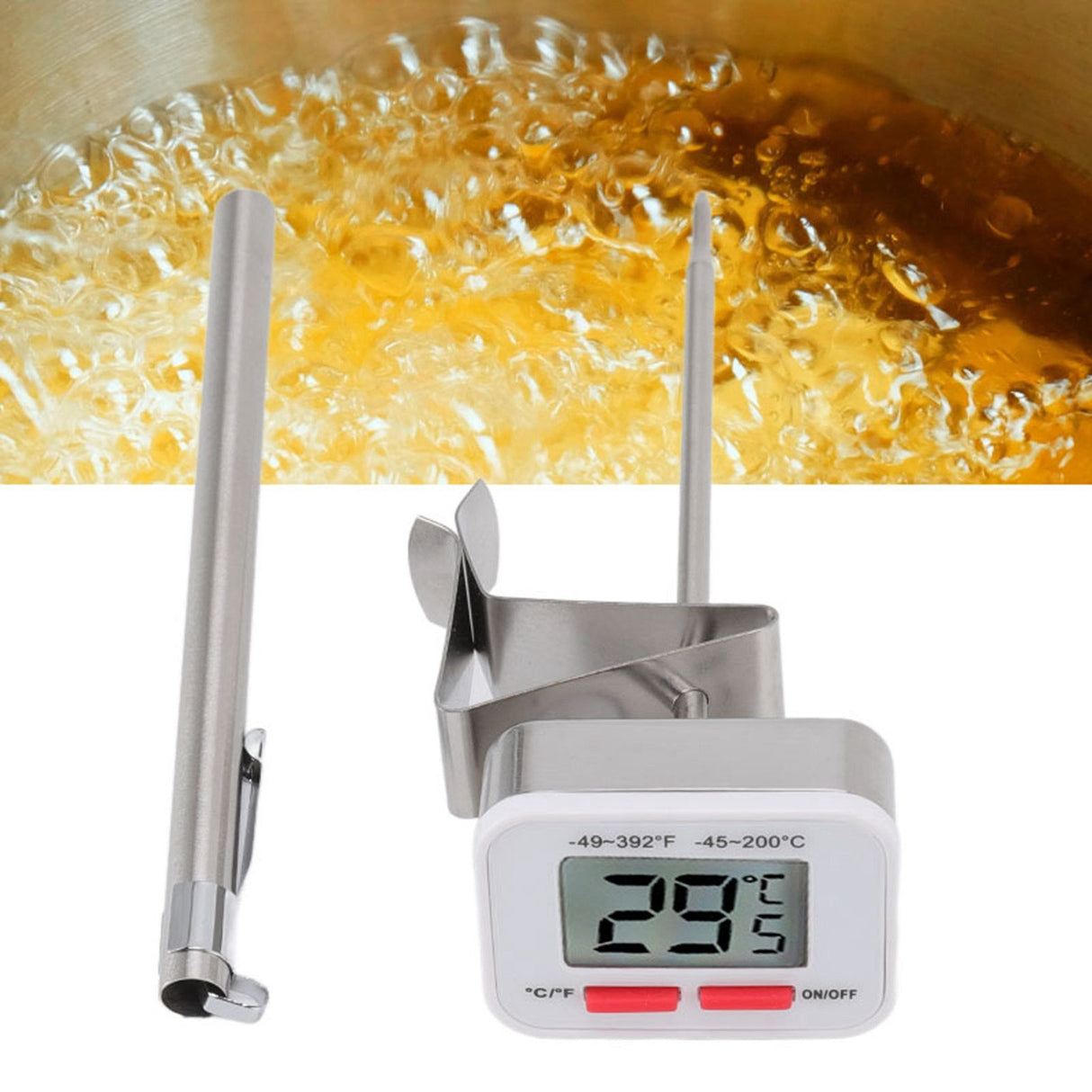 Food Thermometer Regulable Clip Large Display Screen Detachable Stainless Steel White Kitchen Thermometer