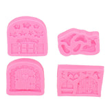 4PCS Enchanted Vintage Fairy Garden Silicone Mold Door Mushroom Flower Pattern Chocolate Molds for Home Bakery
