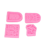 4PCS Enchanted Vintage Fairy Garden Silicone Mold Door Mushroom Flower Pattern Chocolate Molds for Home Bakery - Front View