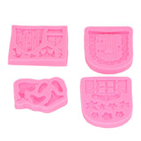 4PCS Enchanted Vintage Fairy Garden Silicone Mold Door Mushroom Flower Pattern Chocolate Molds for Home Bakery