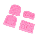 4PCS Enchanted Vintage Fairy Garden Silicone Mold Door Mushroom Flower Pattern Chocolate Molds for Home Bakery - Top-Down View