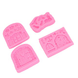 4PCS Enchanted Vintage Fairy Garden Silicone Mold Door Mushroom Flower Pattern Chocolate Molds for Home Bakery - 45-Degree Angle