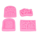 4PCS Enchanted Vintage Fairy Garden Silicone Mold Door Mushroom Flower Pattern Chocolate Molds for Home Bakery - Rear View
