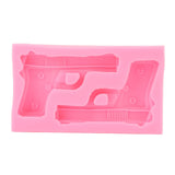 3D Weapon Shape Silicone Molds Pistol Shaped Baking Molds for Making Cake Chocolate Candy Crafting Pink - Rear View