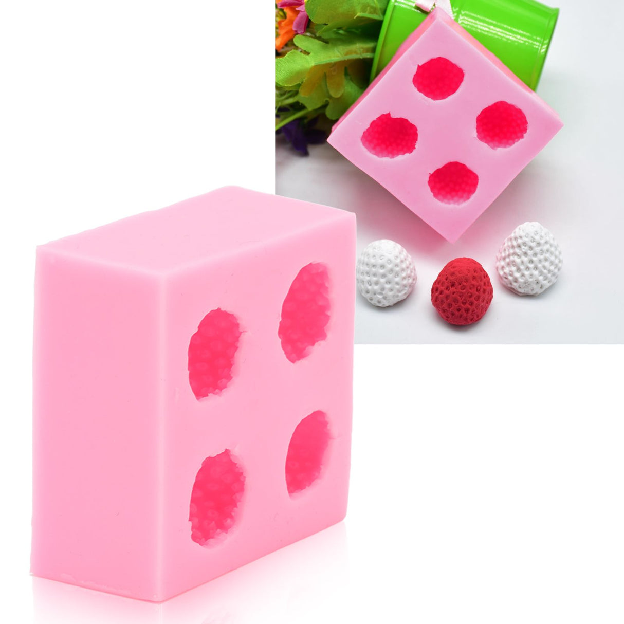 Strawberry Silicone Mold Multipurpose Prevents Stick Soft Food Grade Silicone Fondant Mould for DIY Chocolate Candy Pink