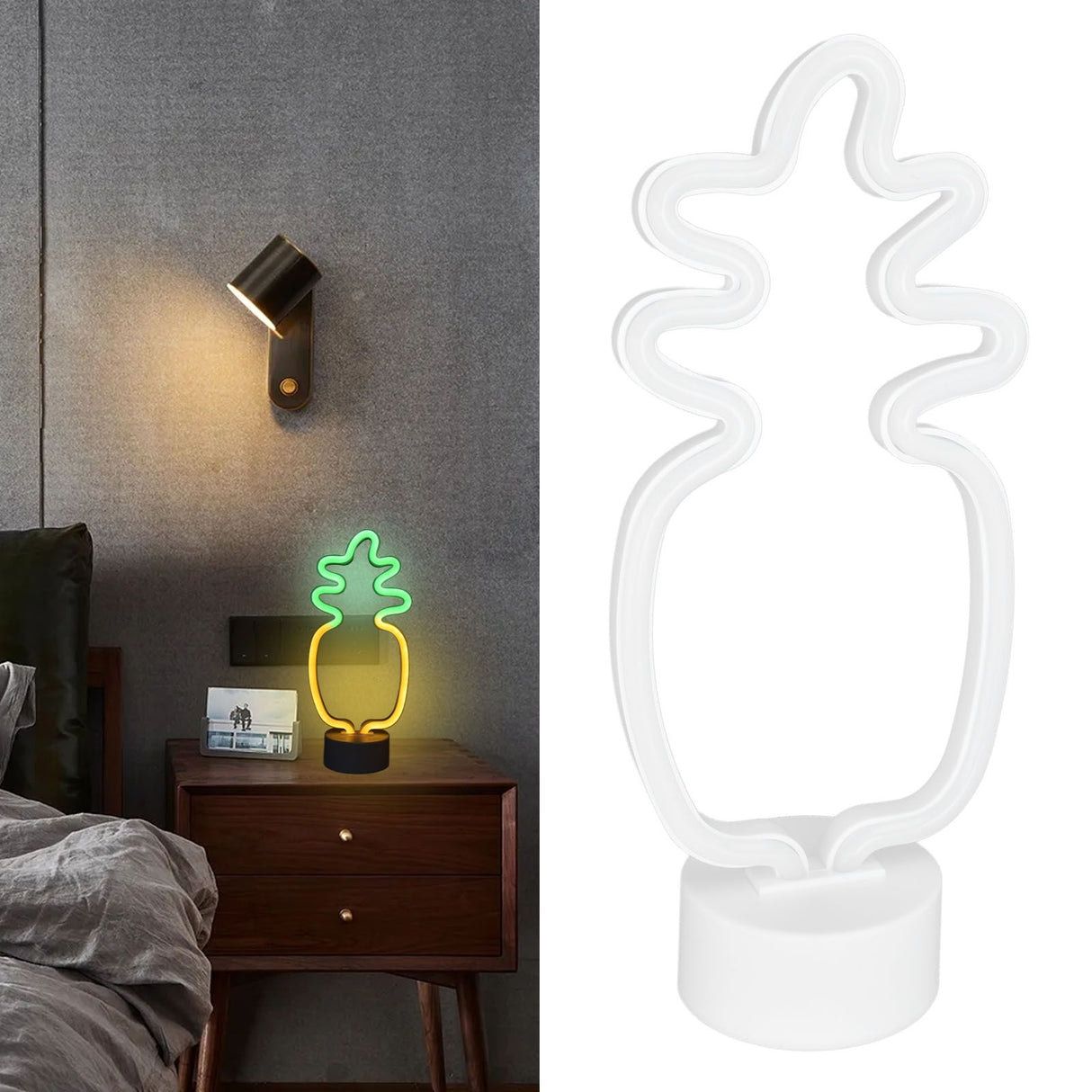 Neon Night Light Battery Powered Removable Base 20000 Hours Lamp Life Green Warm Light for Home