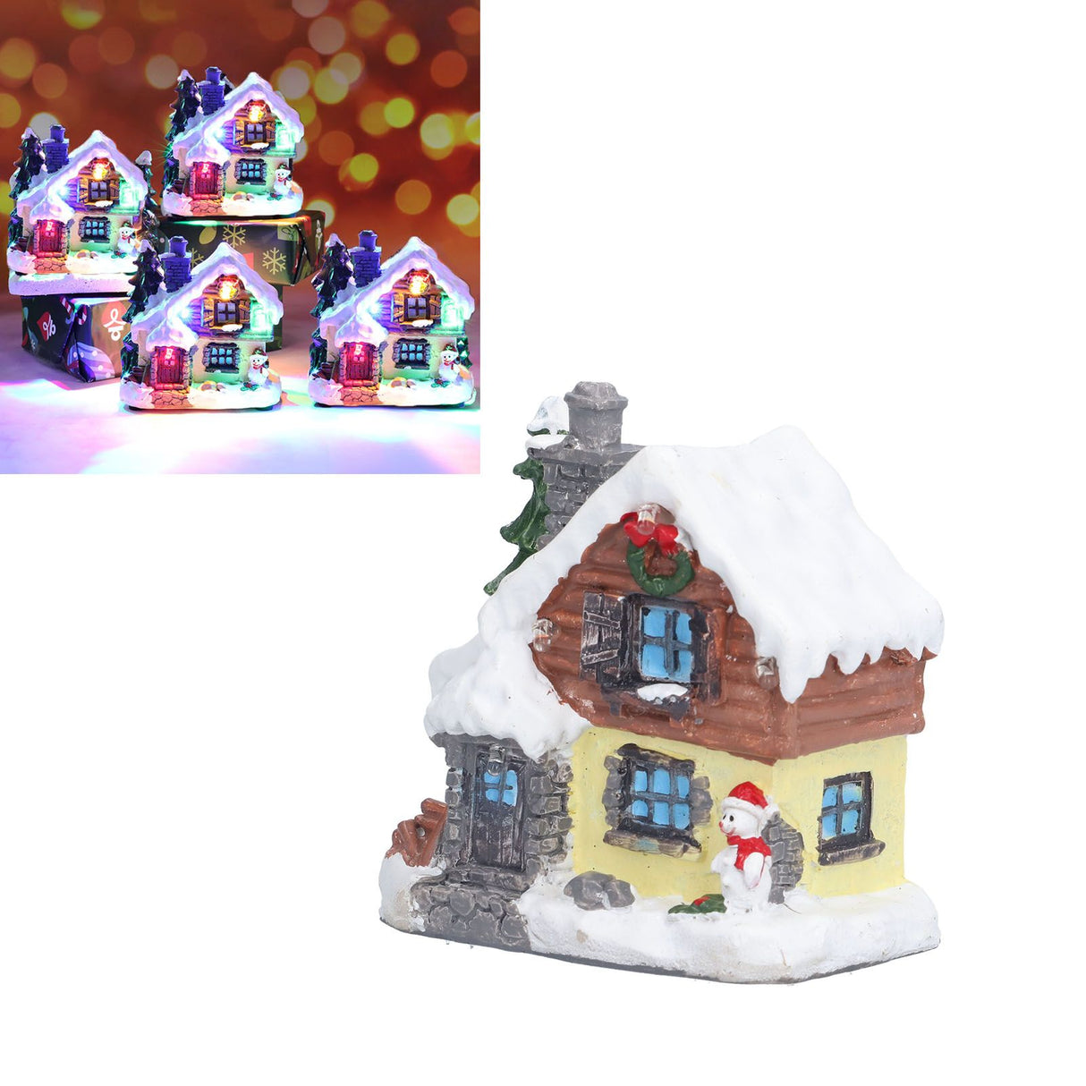 Winter Snow Christmas Houses Miniature Indoor Village Building Santa Houses Decor with Warm LED Light for Home