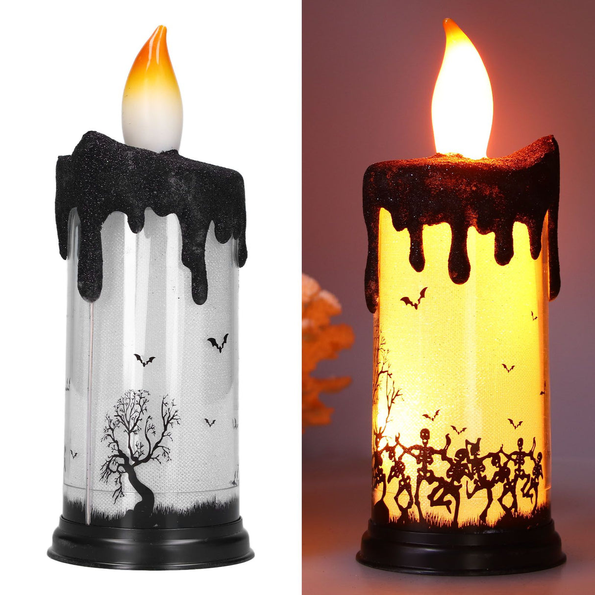 Halloween Snow Globe Candles Light LED Terrorist Decoration Electronic Candle Lamp for Party HolidayDancing Skeleton