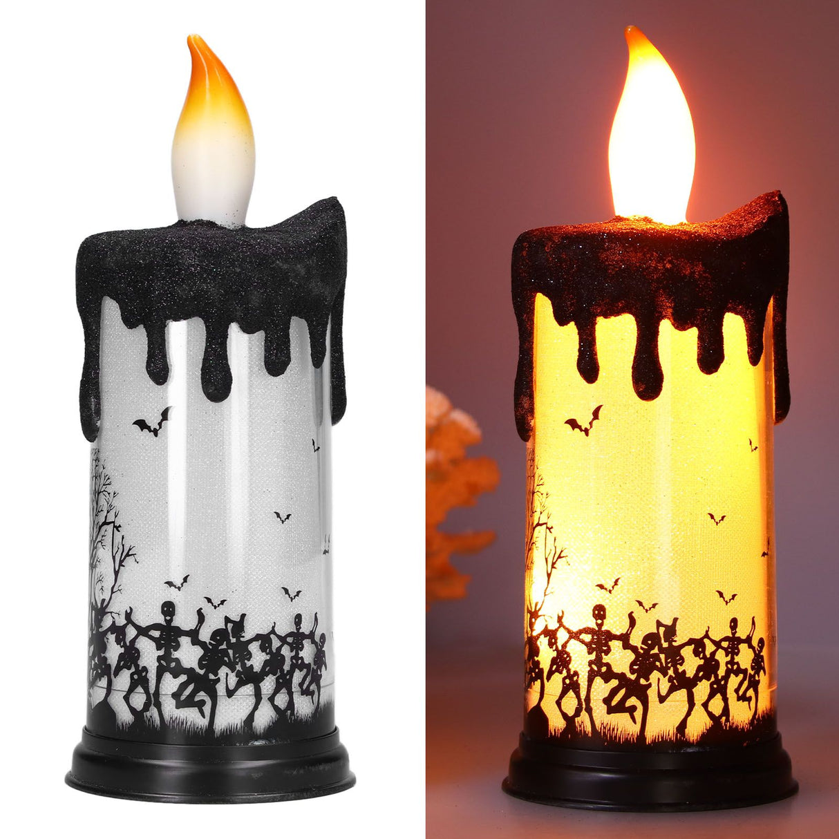 Halloween Snow Globe Candles Light LED Terrorist Decoration Electronic Candle Lamp for Party HolidayDancing Skeleton