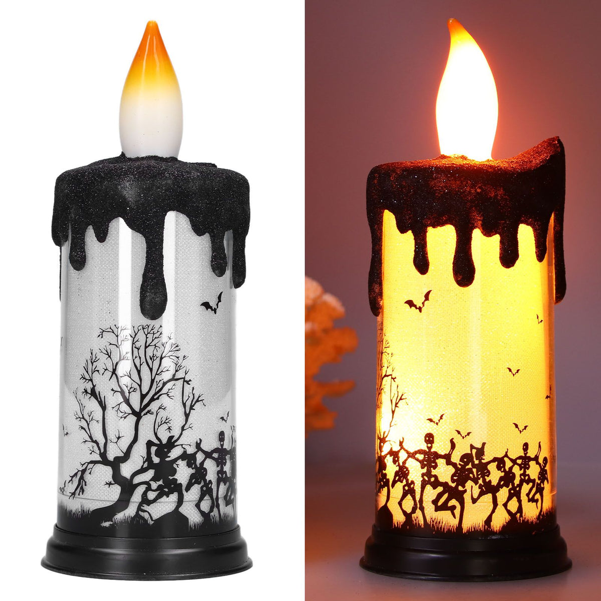 Halloween Snow Globe Candles Light LED Terrorist Decoration Electronic Candle Lamp for Party HolidayDancing Skeleton
