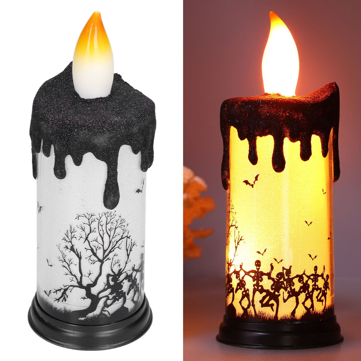 Halloween Snow Globe Candles Light LED Terrorist Decoration Electronic Candle Lamp for Party HolidayDancing Skeleton