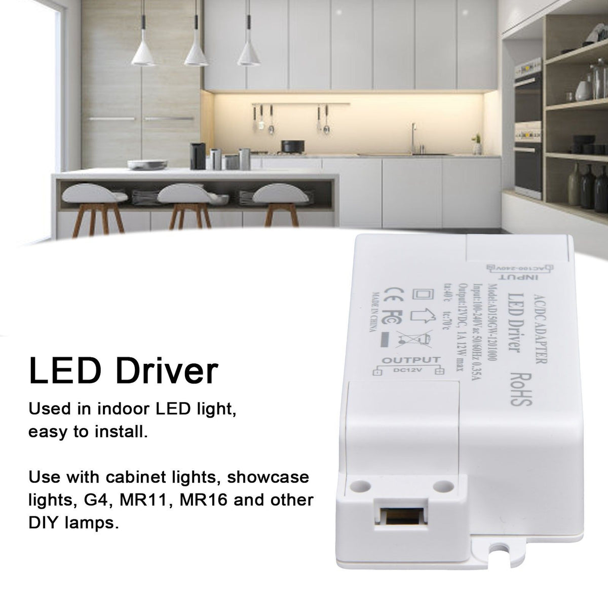 LED Drive Power Transformer LED Drive Power AC100‑240V/0.35A DC12V/1A 12W for G4 MR11 MR16