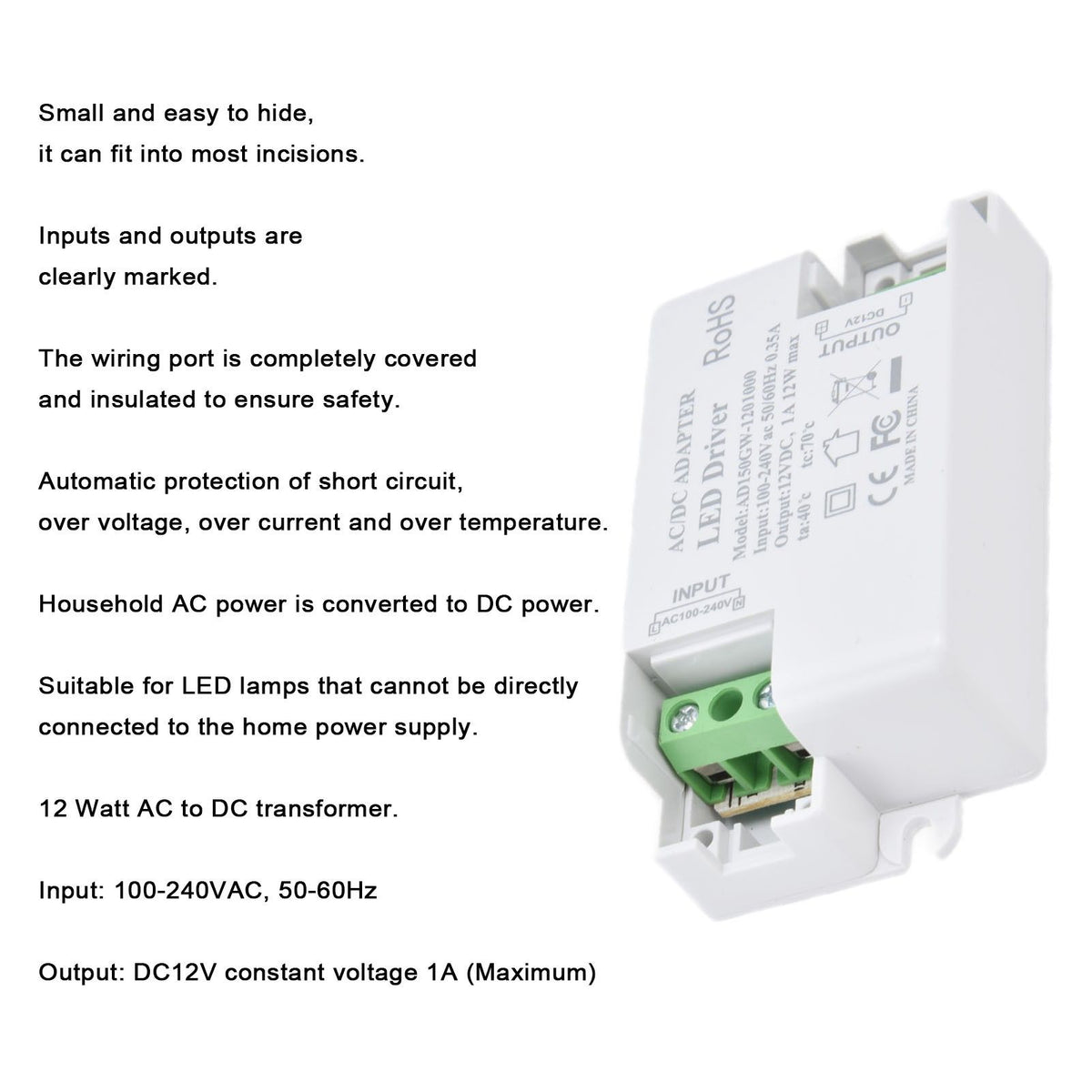 LED Drive Power Transformer LED Drive Power AC100‑240V/0.35A DC12V/1A 12W for G4 MR11 MR16