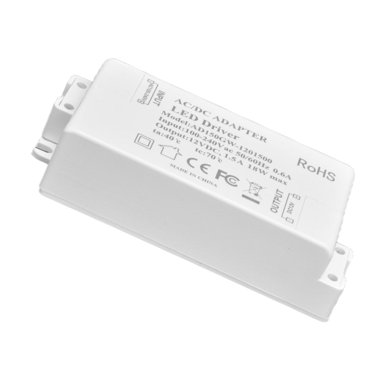 LED Driver 18W Power Supply Transformer AC100‑240V to DC12V 1.5A Output for LED Light Desk Lamp Outdoor Light
