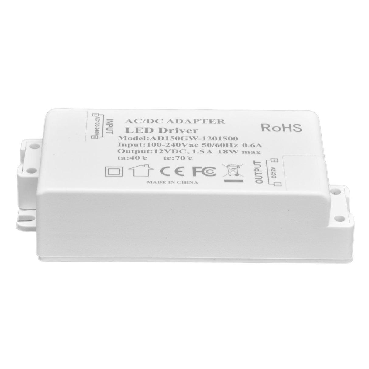 LED Driver 18W Power Supply Transformer AC100‑240V to DC12V 1.5A Output for LED Light Desk Lamp Outdoor Light