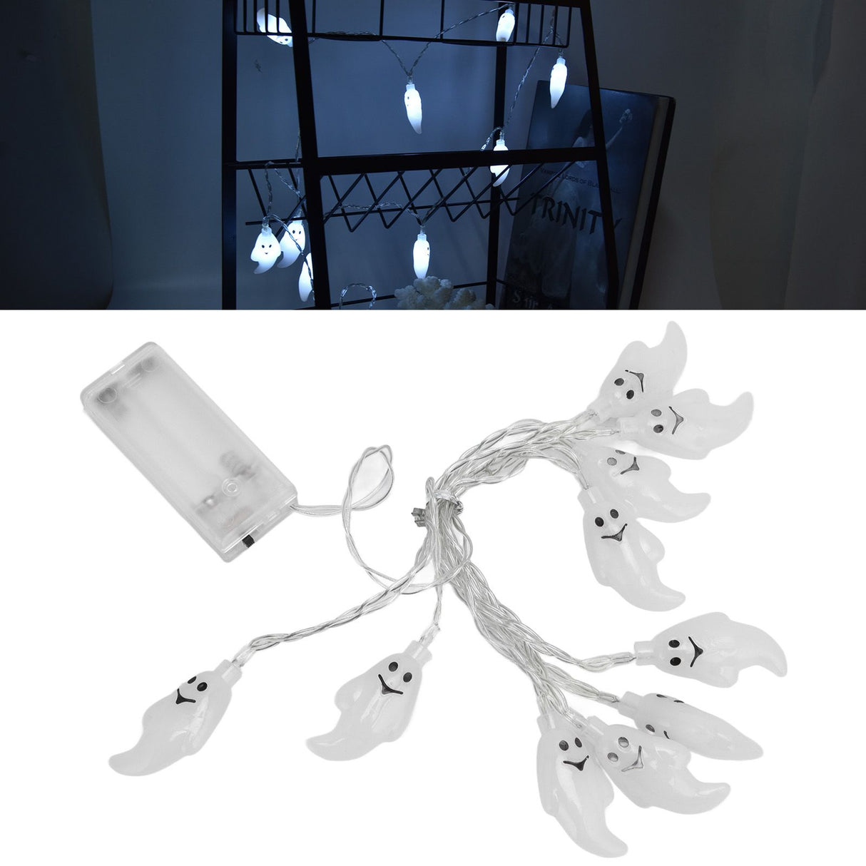 Halloween String Lights 10LED Battery Powered Decorative Ghost String Lamps for Indoor Outdoor Party
