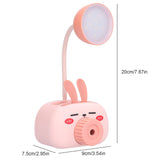 LED Folding Desk Lamp Cartoon Animal Multifunction Table Lamp Pen Holder Pencil Sharpener for Home OfficePink