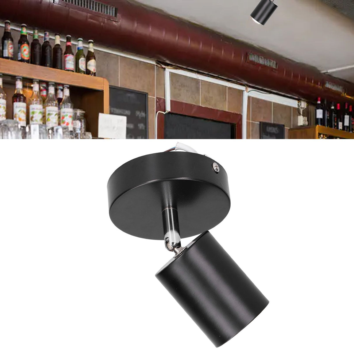 GU10 Spotlight Base Single Head Wrought Iron Adjustable Track Light Holder for Bedroom Shopping Mall 85‑265VBlack