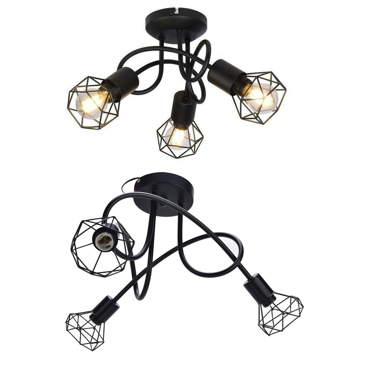 3 Heads Pendant Light Hollow Iron Ceiling Lamp Base for Bedroom Dining Room Living Room for E14 Bulb 85‑265V