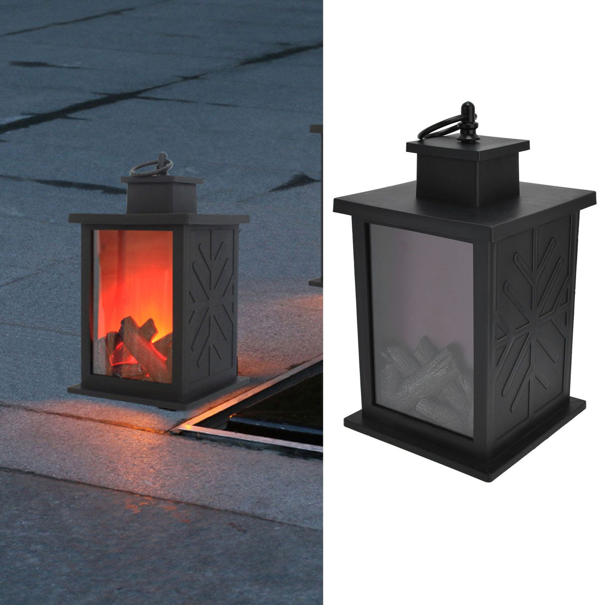Fireplace Lantern LED Portable Hanging Handle Simulation Decoration Survival Kit Warm Light