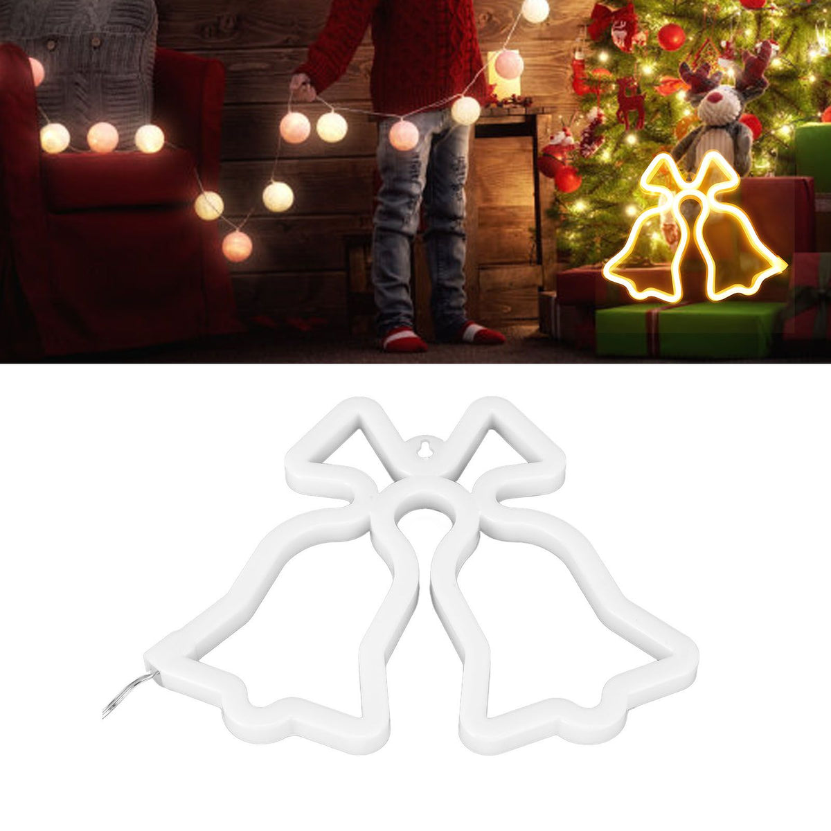 Christmas Neon Light Bell Shape LED Neon Signs for Birthday Party Christmas Decoration Home DecorationWarm White Light