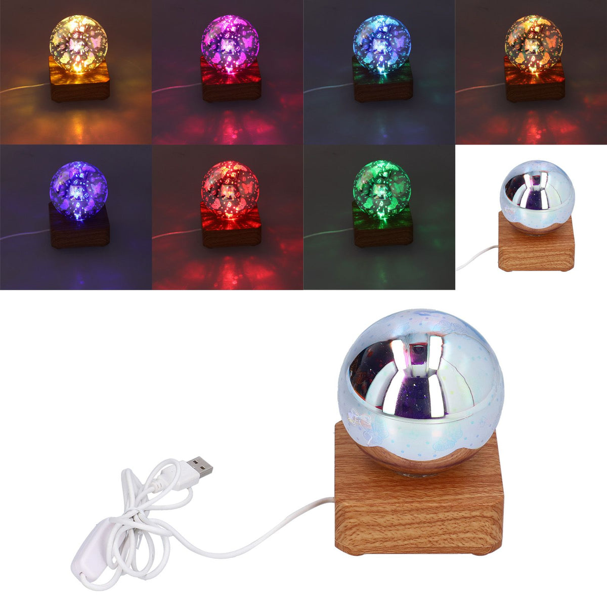 LED Night Light USB Interface Glass Ball Projection Lamp RGB Table Decoration for Home