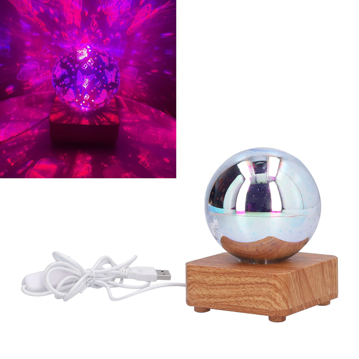 LED Night Light USB Interface Glass Ball Projection Lamp RGB Table Decoration for Home