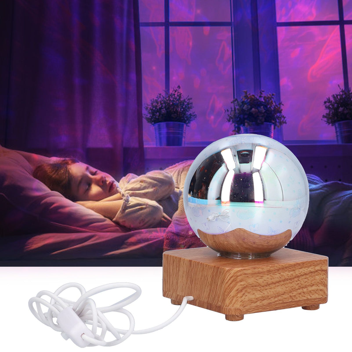 LED Night Light USB Interface Glass Ball Projection Lamp RGB Table Decoration for Home
