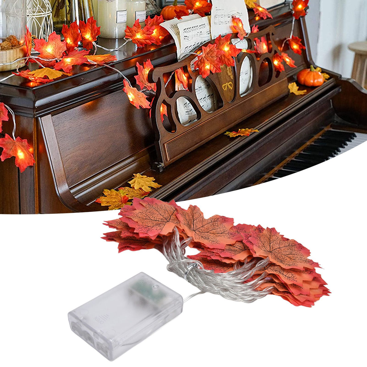 Maple Leaves String Lights LED Fall Lighted Garland Thanksgiving Decorations 9.8ft Warm Light