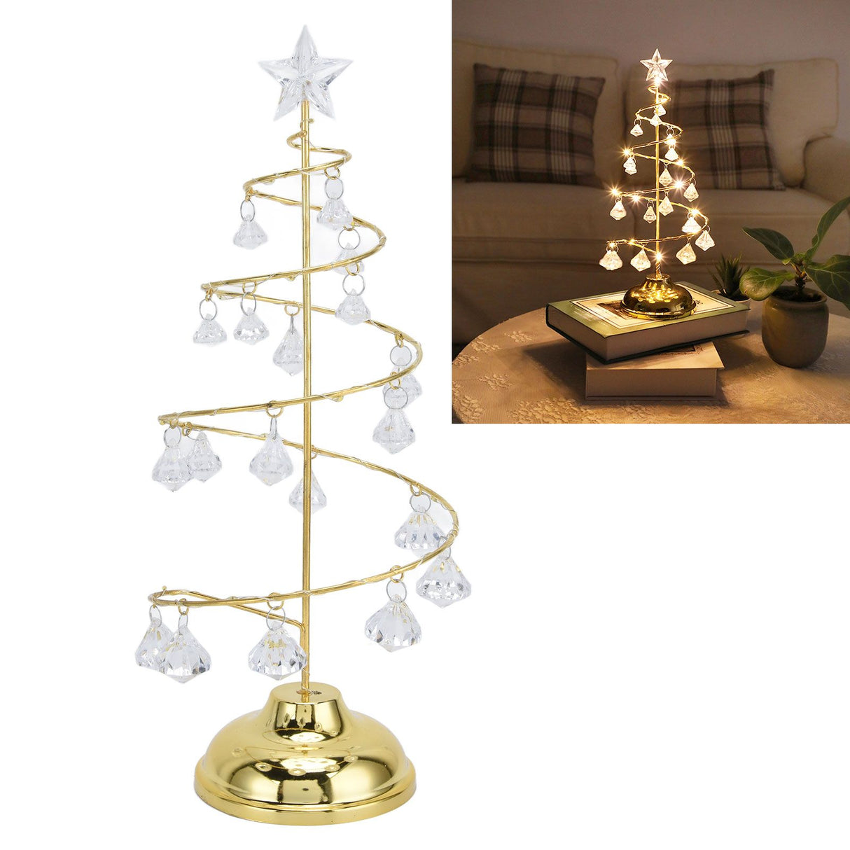 Christmas Tree Crystal Table Light LED Christmas Tree Table Lamp for Bedroom Bathroom Stair Warm Gold