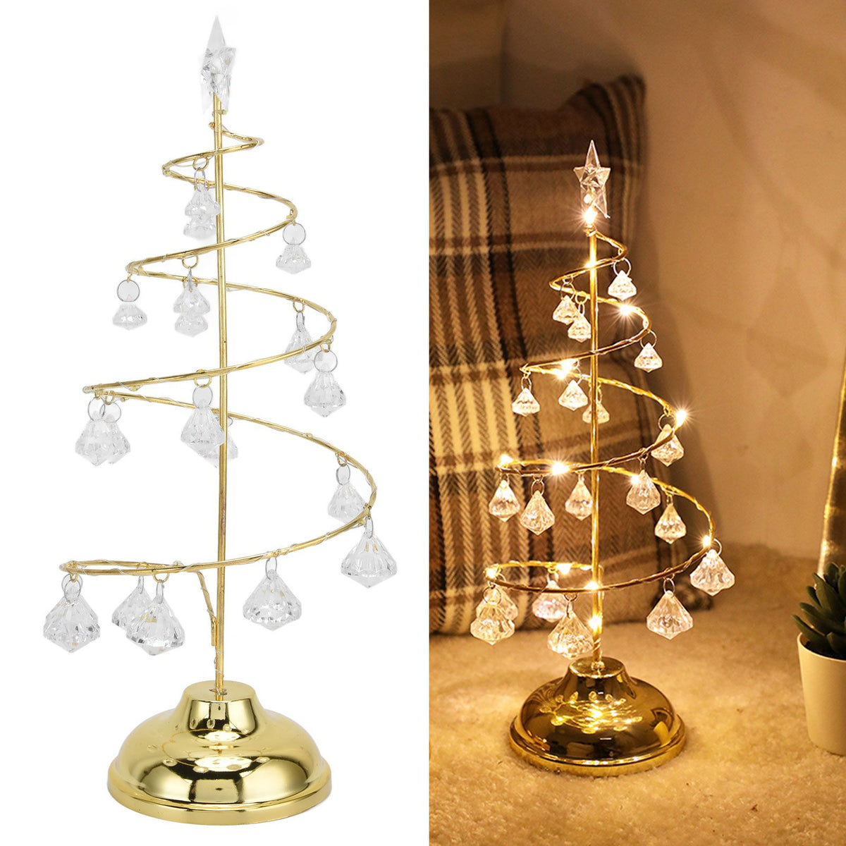 Christmas Tree Crystal Table Light LED Christmas Tree Table Lamp for Bedroom Bathroom Stair Warm Gold