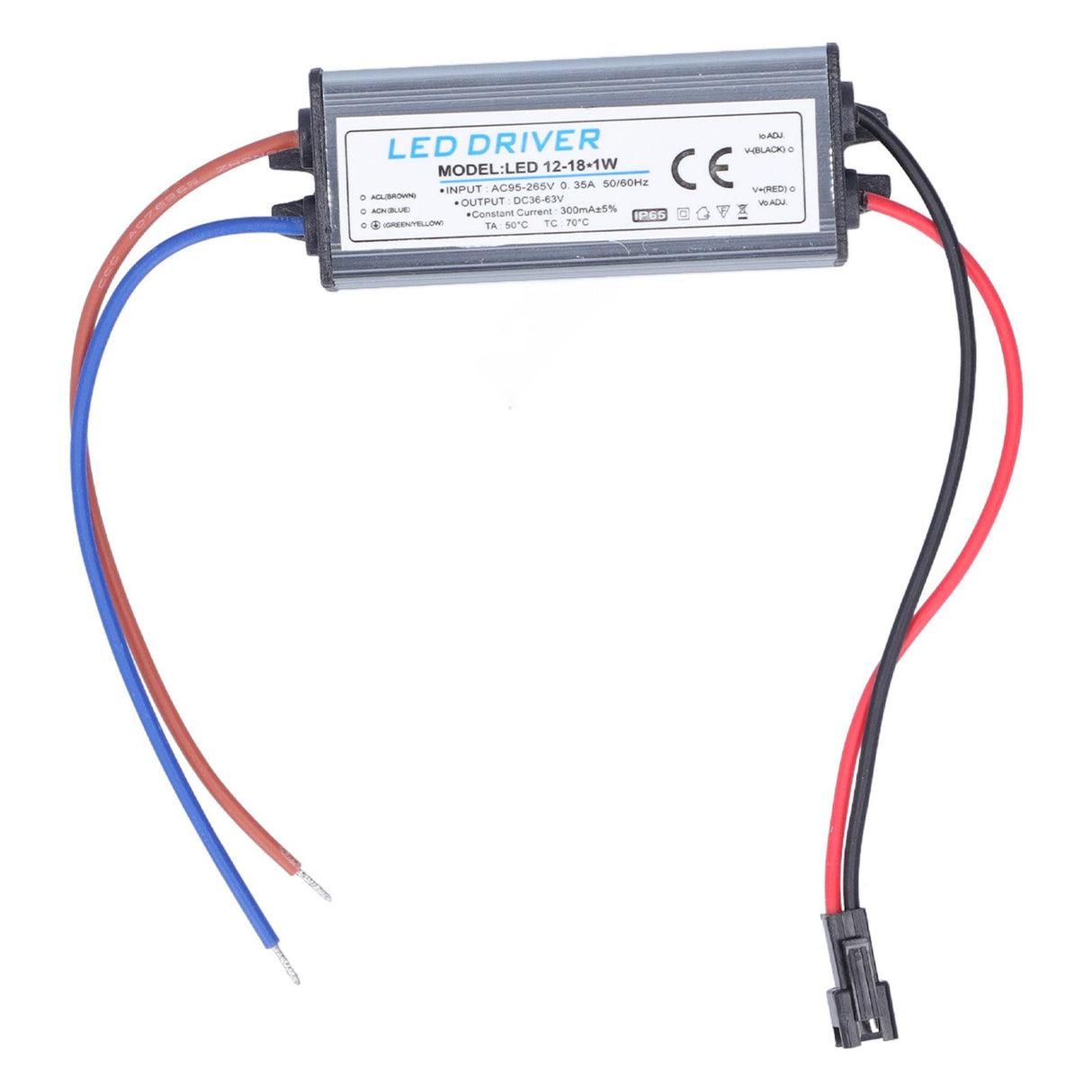 12‑18X1W 300mA LED Driver AC95‑265V/DC36‑63V Waterproof LED Power Driver for LED Light Strips