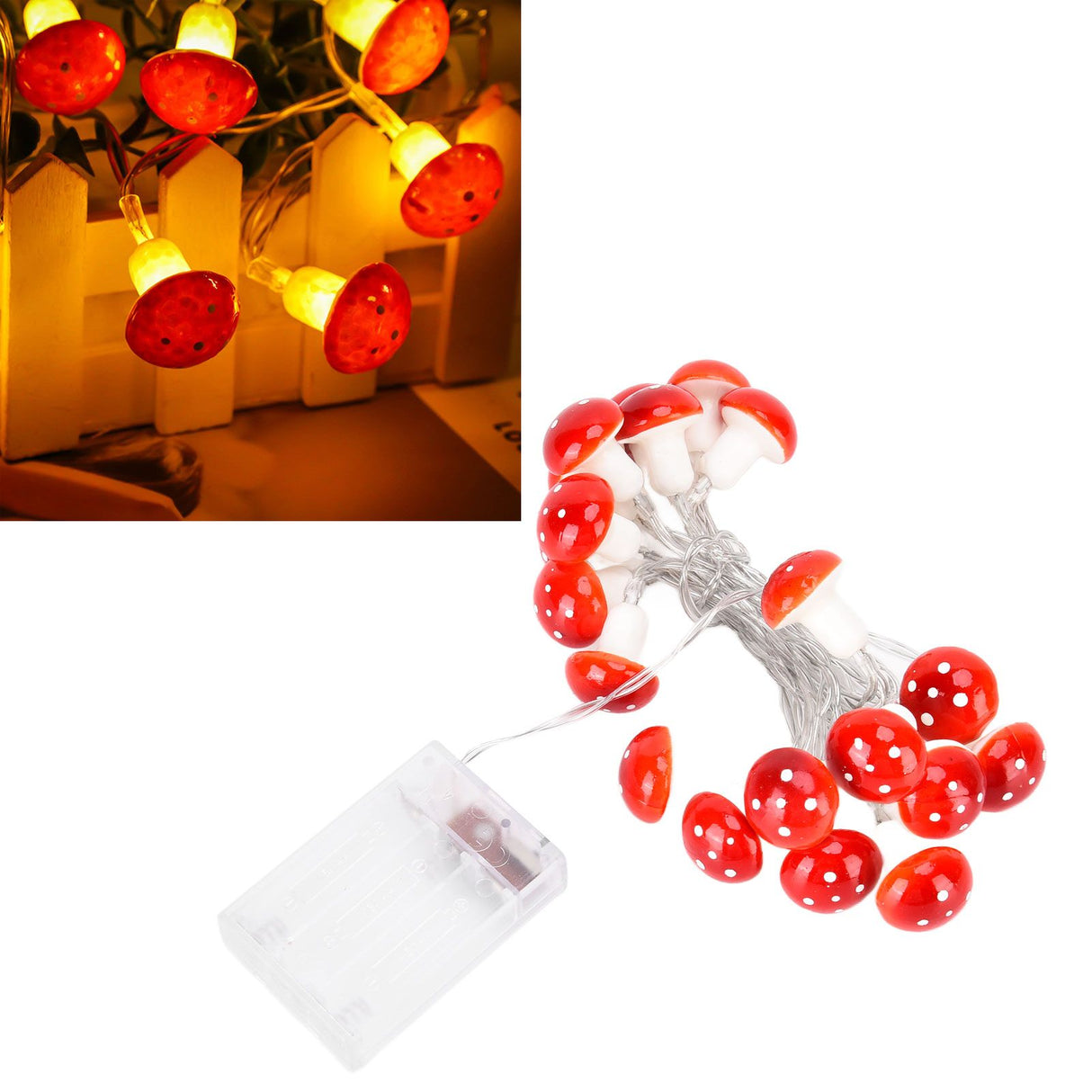 LED Light String 7.2ft 20 Red Muschroom Dedor LED String Light for Christmas Indoor Outdoor Decoration