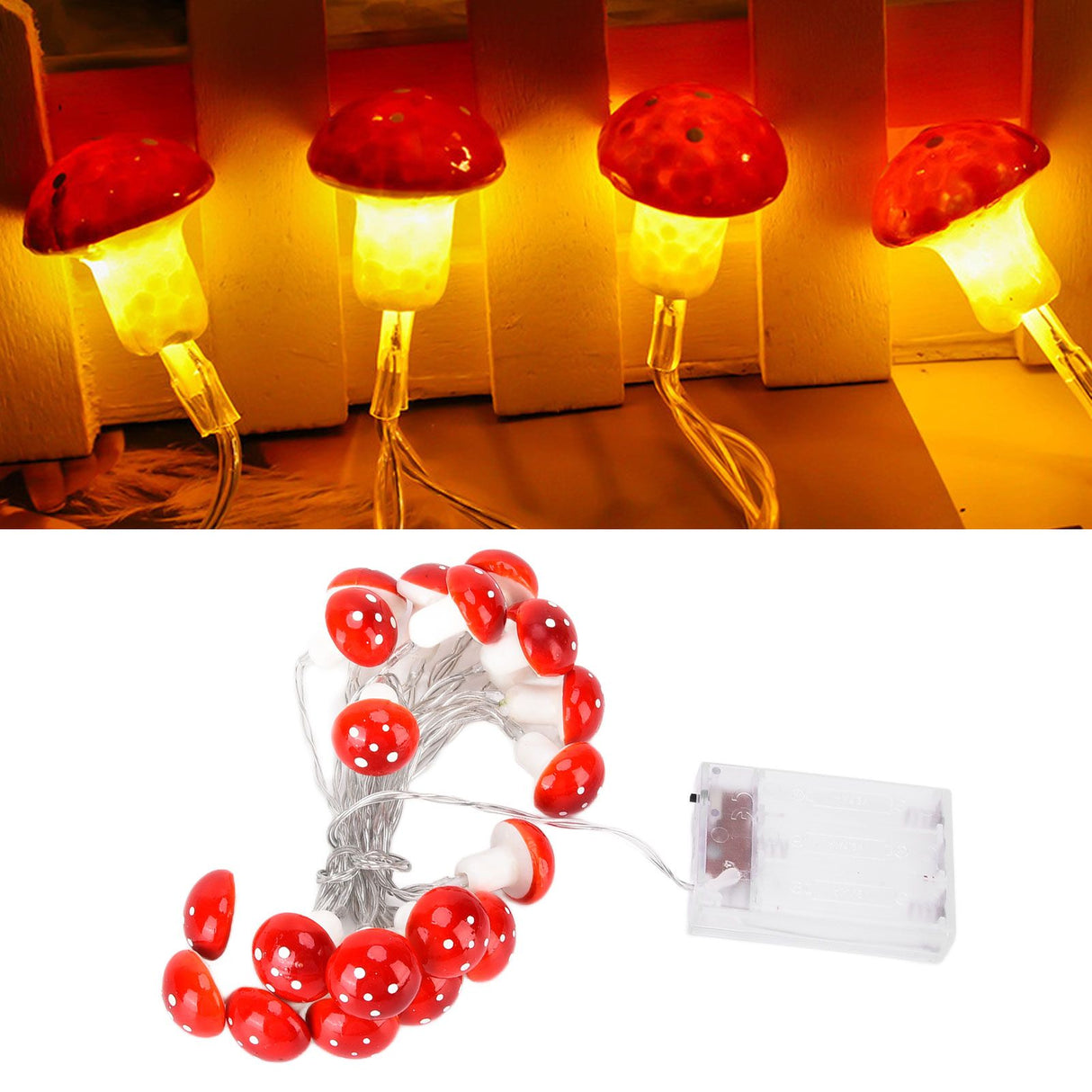 LED Light String 7.2ft 20 Red Muschroom Dedor LED String Light for Christmas Indoor Outdoor Decoration