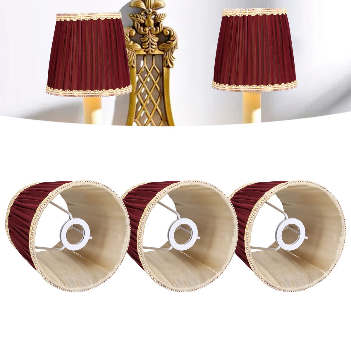 3pcs E14 Fabric Lamp Shade Wine Red Modern Clip On Lampshade for Home Wall Candle Table Lamps