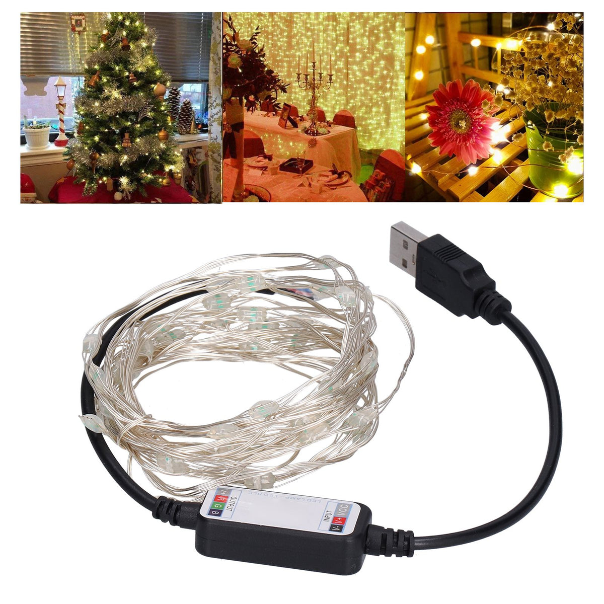 String Lights USB LED Colorful RGB Waterproof Copper Wire Music Light String Christmas Decoration Light5m 50 Lights