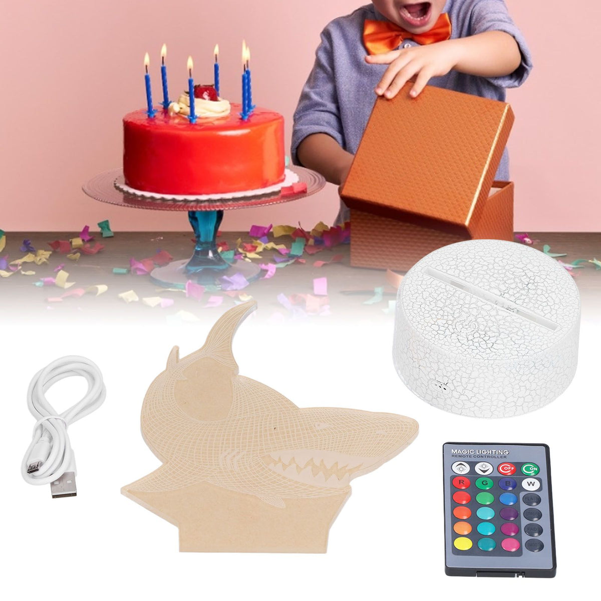 3D Ocean Animal Night Light 16 Color Changing 4 Conversion Modes 3D Touch Lamp for Kids Living Bed Room Gifts
