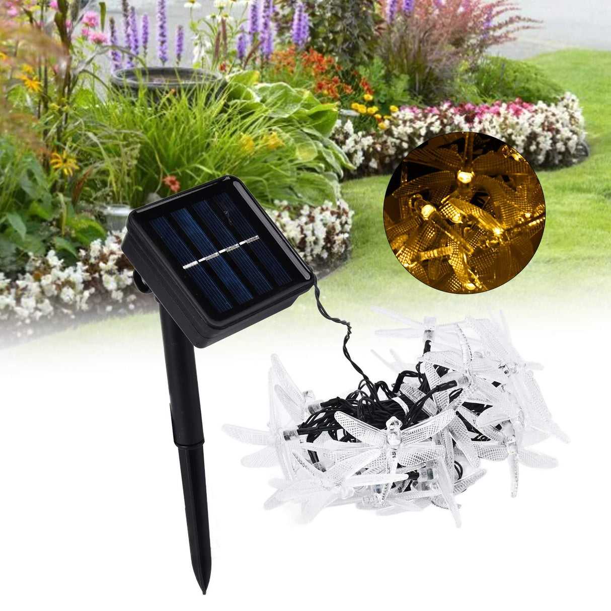 Dragonfly Solar String Lights 30LEDs Solar Powered Fairy Lights Waterproof Outdoor DecorationWarm Light