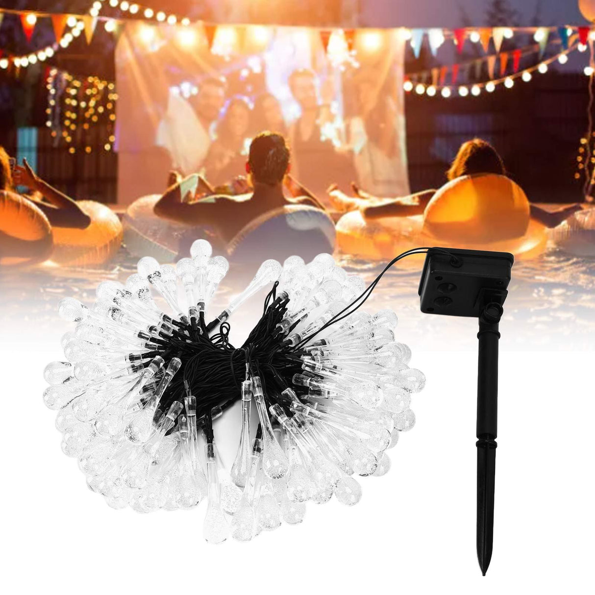 100LEDs String Lights Solar Powered Fairy Lamp 12m/39.3ft Waterproof Drop Shape for Patio Lawn Party DecorWarm Light