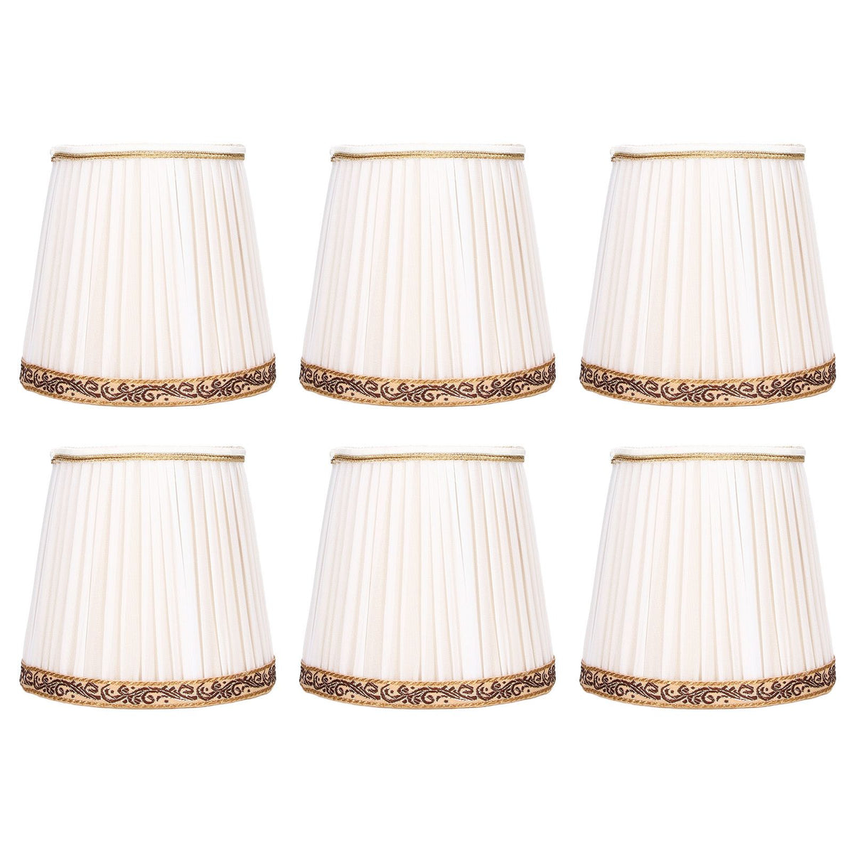 6Pcs Fabric Mesh Lamp Shade Clip On Lampshade Beige Golden Edge Style for E14 Chandelier Ceiling Lamp