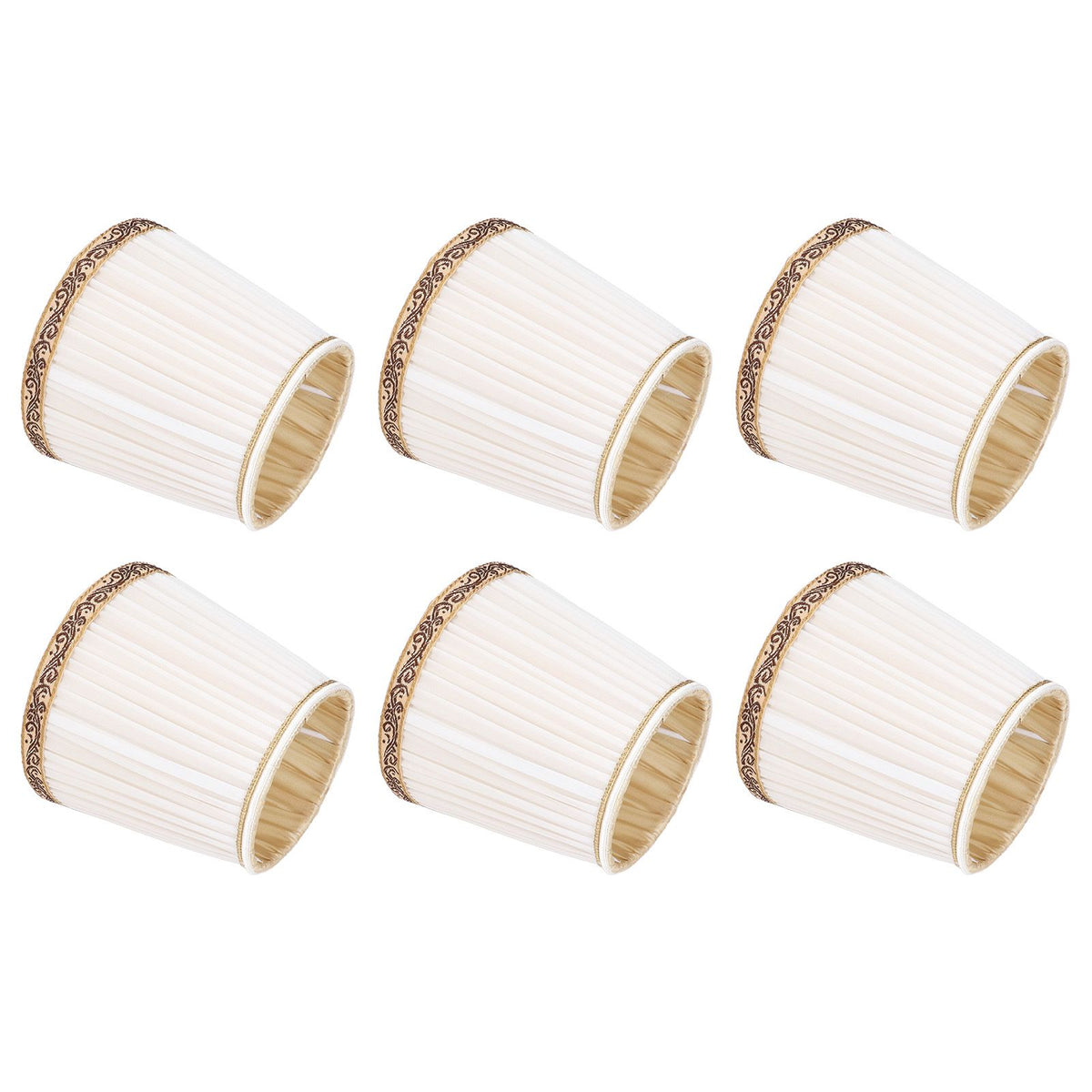 6Pcs Fabric Mesh Lamp Shade Clip On Lampshade Beige Golden Edge Style for E14 Chandelier Ceiling Lamp