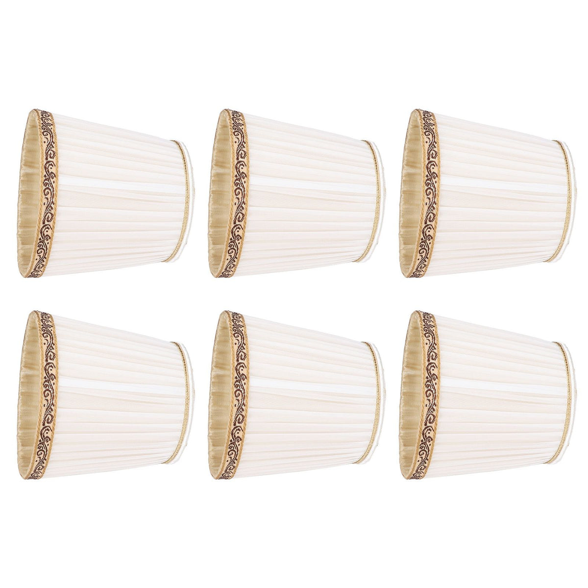 6Pcs Fabric Mesh Lamp Shade Clip On Lampshade Beige Golden Edge Style for E14 Chandelier Ceiling Lamp